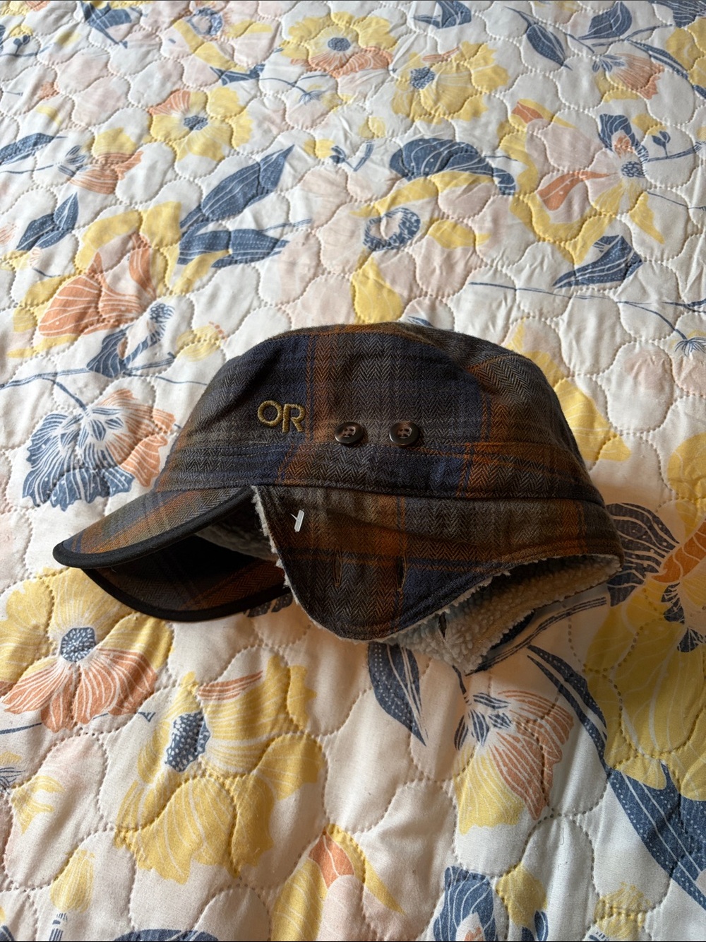 Outdoor Research Plaid “The Yukon Cap” Trapper Hat in Brown and Blue
